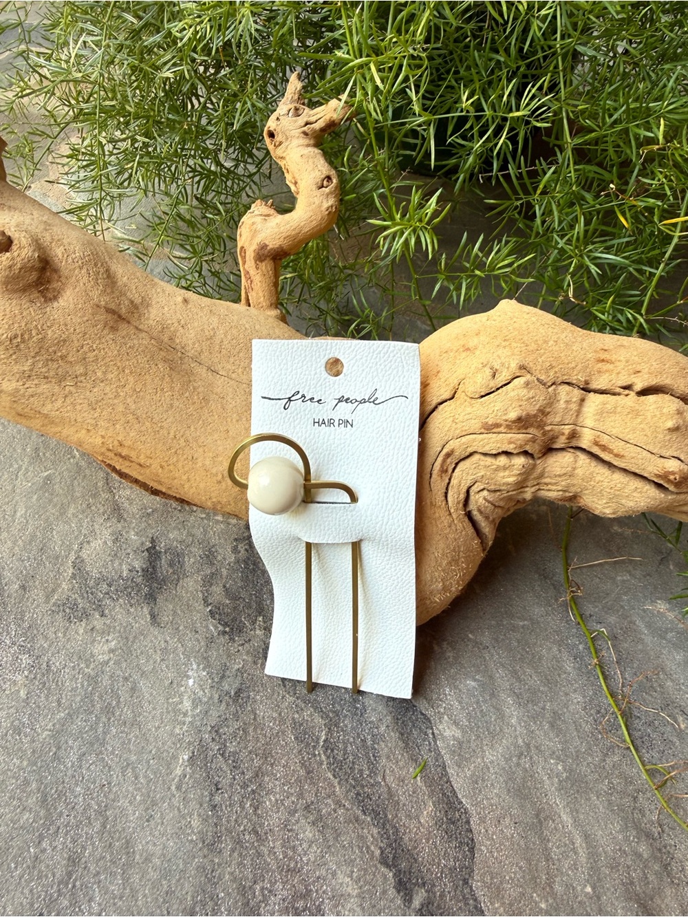New🌟Free People-Minimal Brass U-Shaped Hair Fork with Wooden Accent - Gold